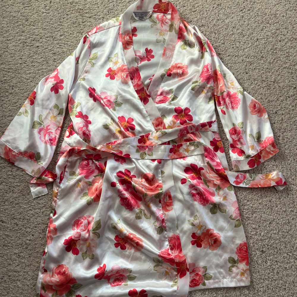 Morgan Taylor Satin Robe with Floral Design